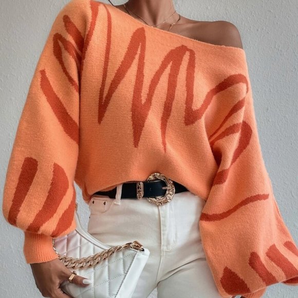 Graphic Pattern Lantern Sleeve Sweater - Picture 4 of 5